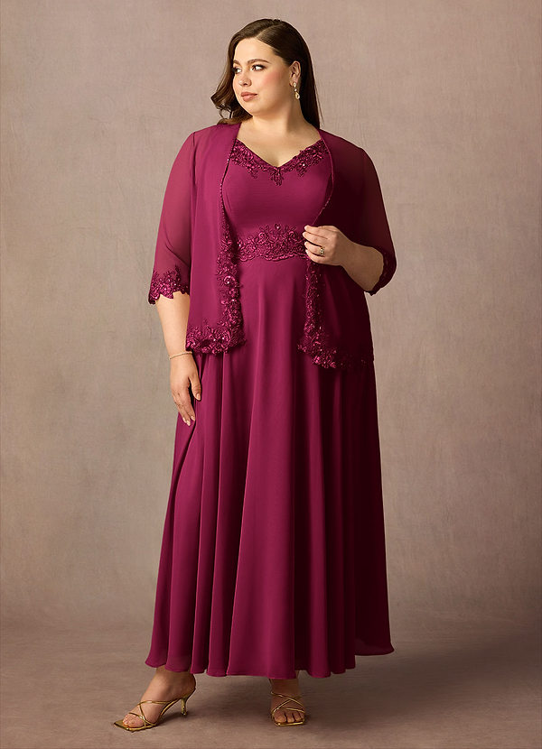 Azazie Devana Vestidos para la madre de la novia Vestido Borgoña de Gasa de Corte en A con Lentejuelas image1