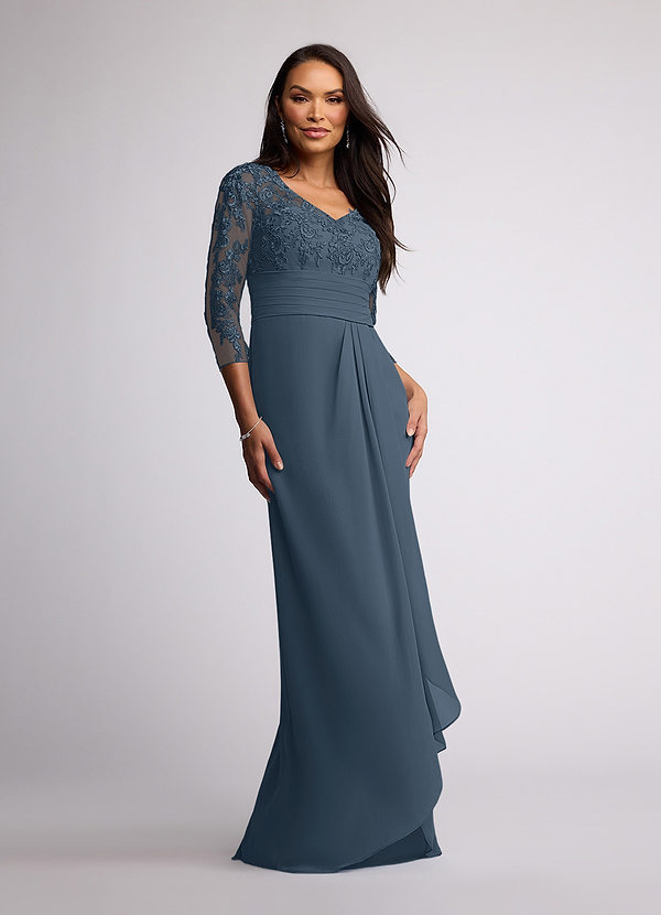 Azazie Joan Mother of the Brides Dresses Neptune Sheath V-Neck Lace Chiffon Dress image1
