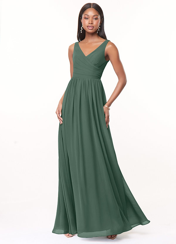 Azazie Keyla Bridesmaid Dresses Sea Moss A-Line V-Neck Pleated Chiffon Dress image1