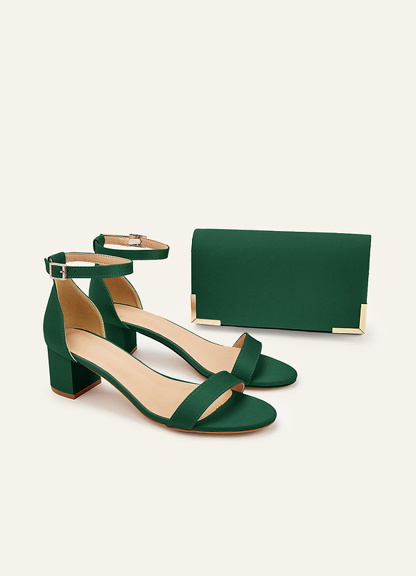 front Matching Color Matte Satin Block Heel Sandals & Envelope Clutch Set