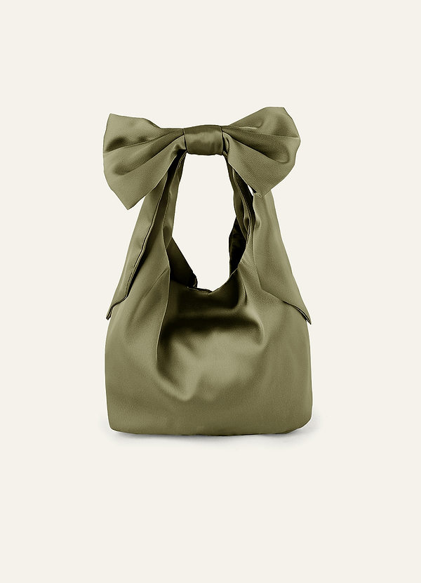 front Matching Color Stretch Satin Bow Handbag