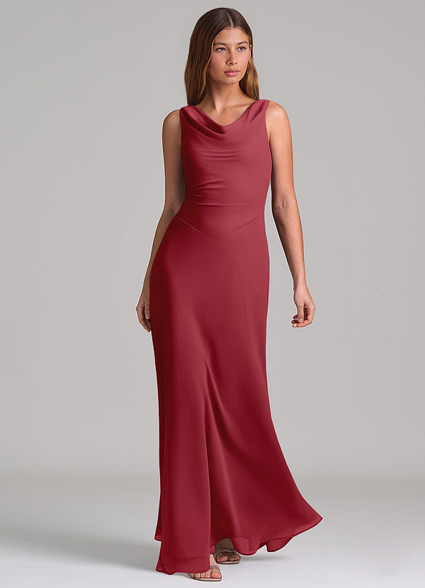 Azazie Nerine Brudtärneklänningar Klä av A-Linje i Chiffong Plisserad Granatäpple image1