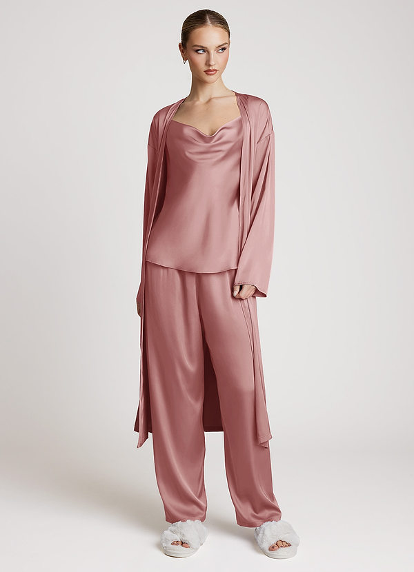 front Dammig Ros 3-delat loungeset i satin med långa ärmar