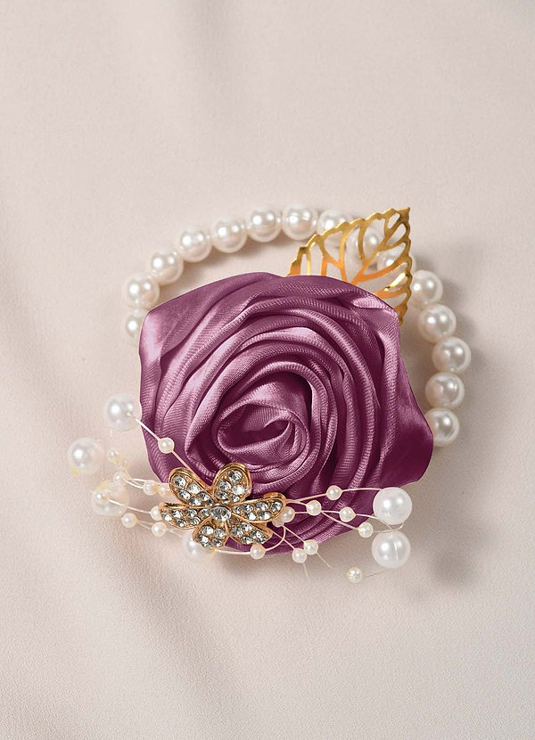 front Matching Color Bridesmaids Wrist Corsage with Pearl Bracelet