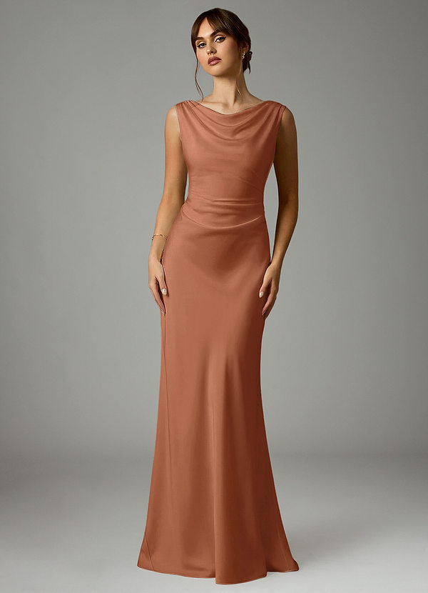 Azazie Kieryn Bridesmaid Dresses Bronzer Mermaid Pleated Stretch Satin Dress image1
