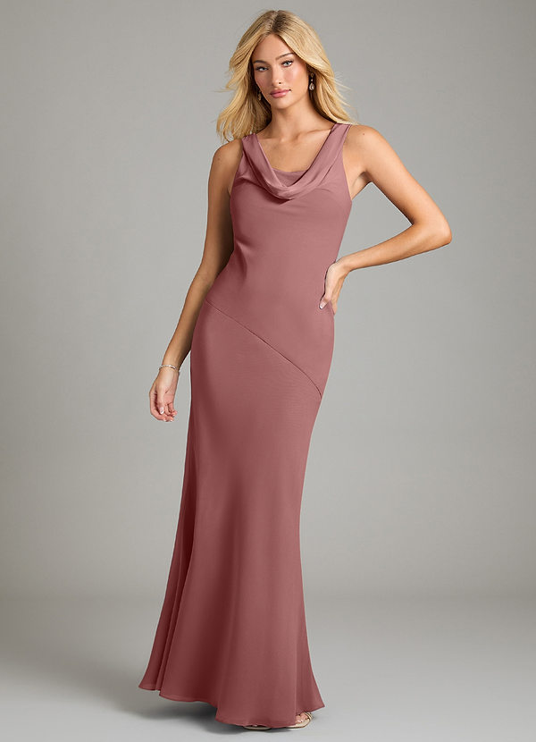 Azazie Rylina Bridesmaid Dresses Desert Rose Mermaid Pleated Chiffon Dress image1