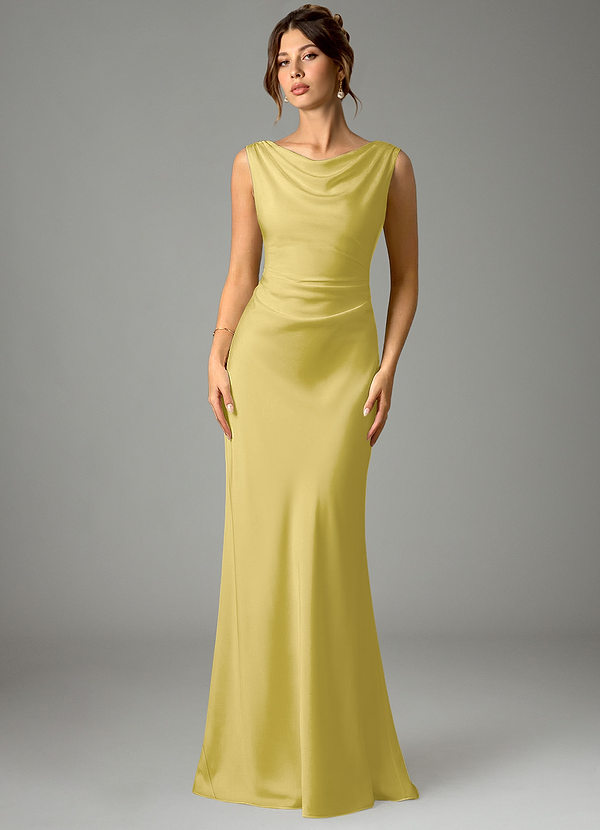 Azazie Kieryn Bridesmaid Dresses Canary Mermaid Pleated Stretch Satin Dress image1