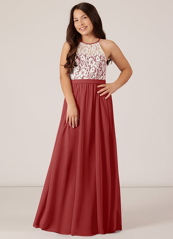 Azazie Fahari A-Line Lace Chiffon Floor-Length Dress image1