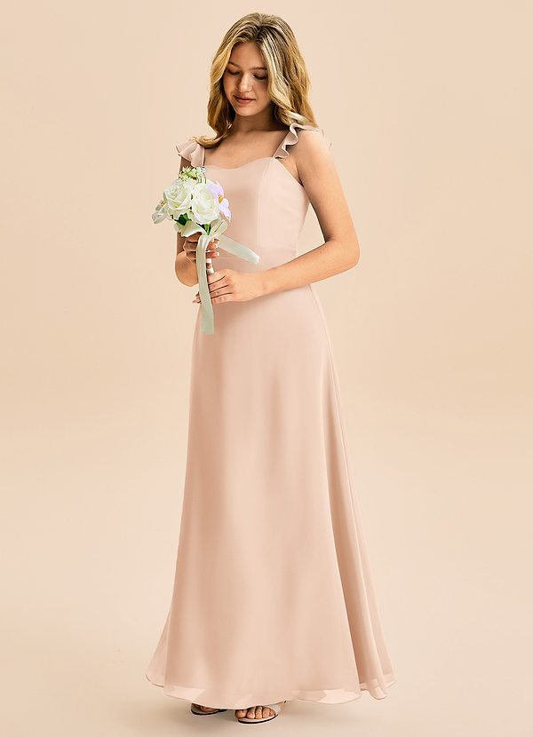 Azazie Mavie Junior Vestido de Rosa Inglesa de Gasa de Corte en A con Volante image1