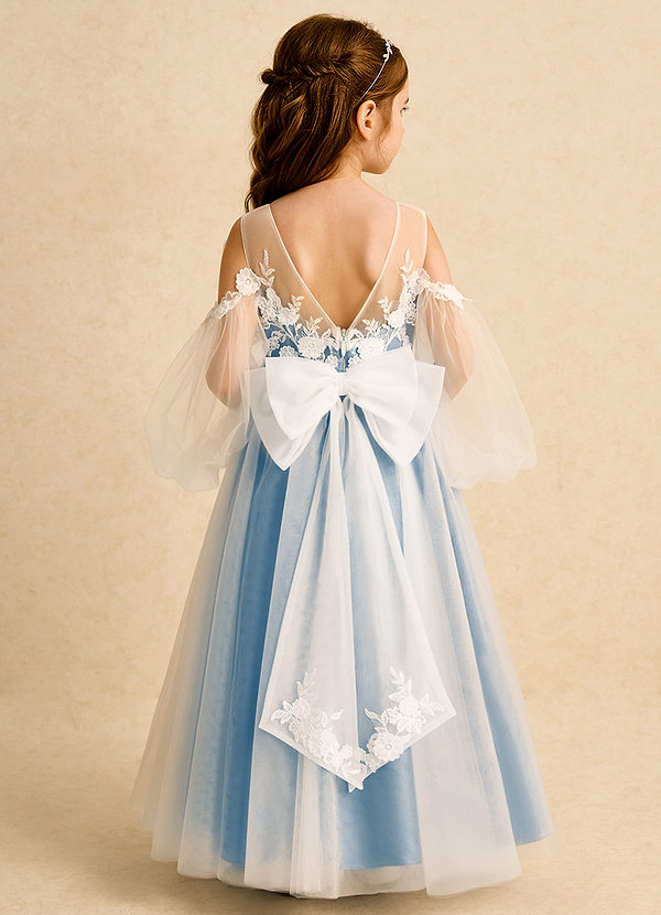 Azazie Zimi Vestidos de Niña de Flores Vestido de Azul Acero de Tul de Princesa con Escote de Corazón image1