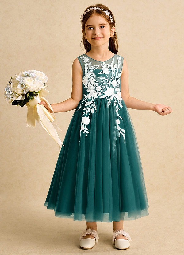 Azazie Sundae Flower Girl Dresses Peacock Ball-Gown Lace Dress image1