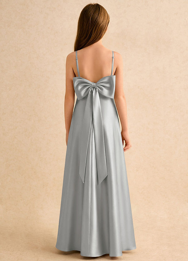 Azazie Joella Girls Formal Blomsterpigekjoler A-Line Plisseret Stræk satin Gulv-længde Kjole image1