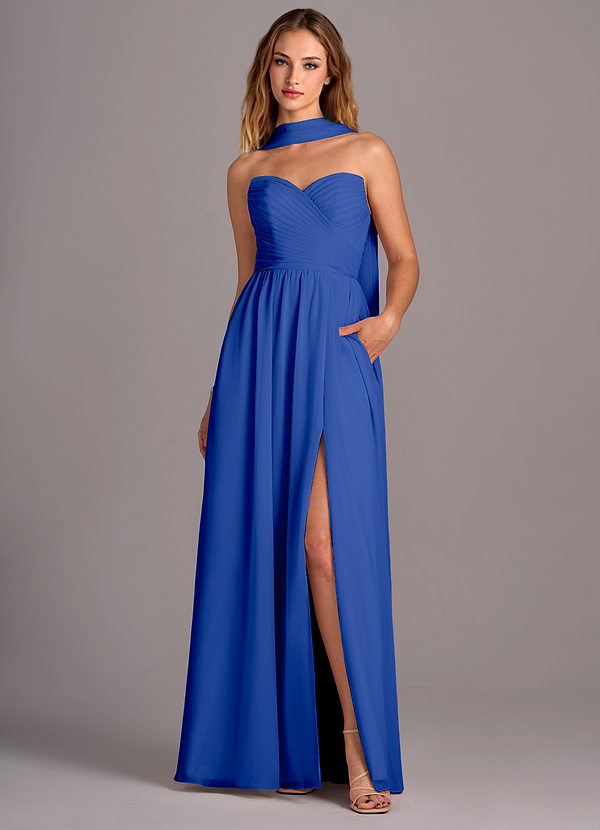 Azazie Joni Bridesmaid Dresses Royal Blue A-Line Strapless Chiffon Convertible Dress image1