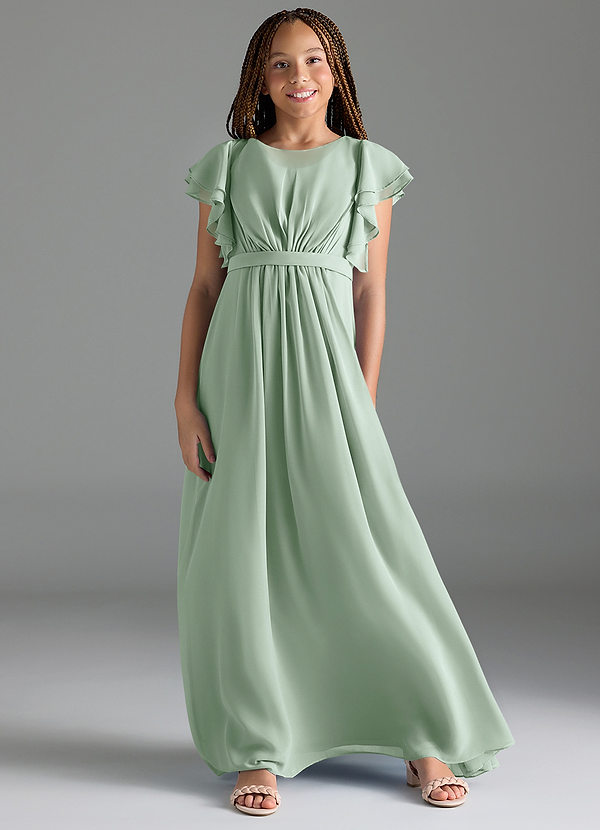 Azazie Daphne Junior Agave A-Line Pleated Chiffon Dress image1