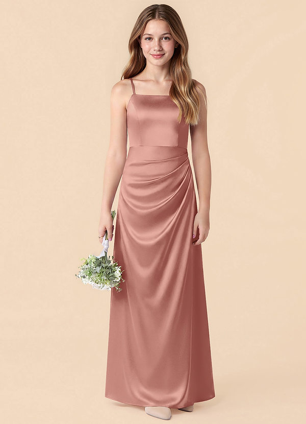 Azazie Renna Junior Rosette Mermaid Pleated Stretch Satin Dress image1