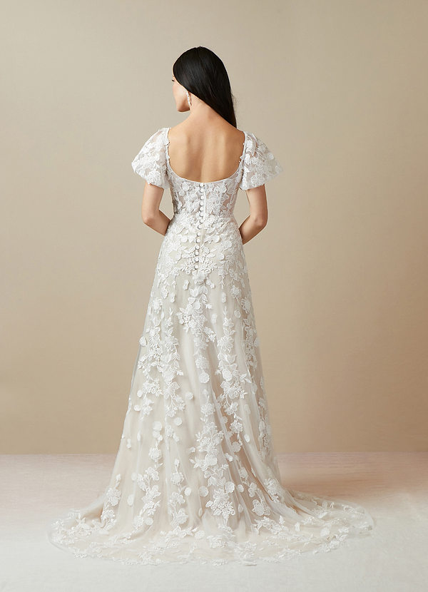 Azazie Vivienne Wedding Dresses A-Line Sweetheart Lace Sweep Train Dress image2
