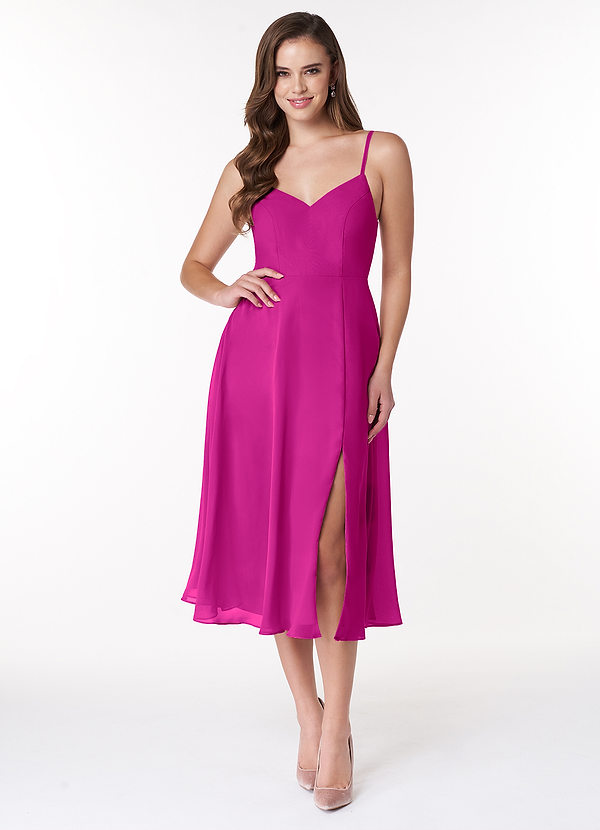 Azazie Clarissa Bridesmaid Dresses Fuchsia A-Line V-Neck Chiffon Dress image1
