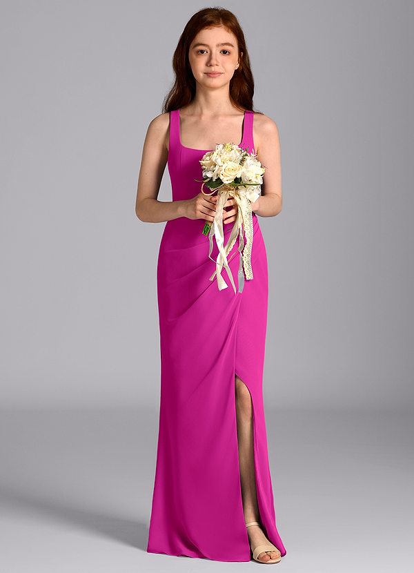 Azazie Mero Junior Abito Sirena in Chiffon Plissettato Fucsia image1