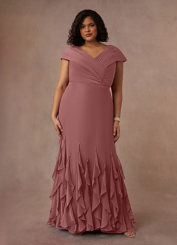 Azazie Bailora Vestidos de Madre de la Novia Vestido de Rosa Del Desierto de Gasa de Sirena con Volante image1