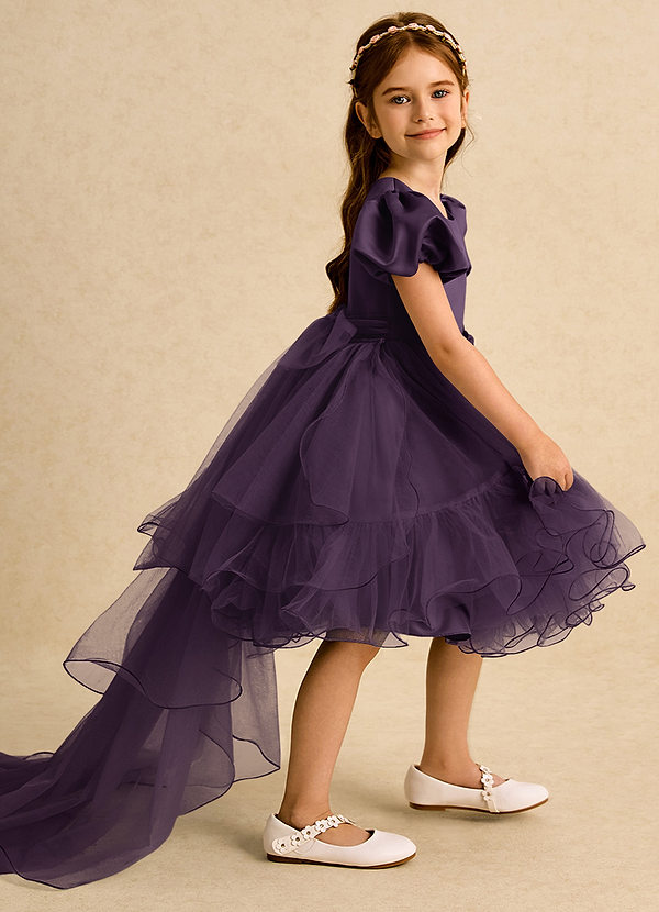 Azazie Cocoa Abiti da Ragazza di Fiori Abito Principessa in Tulle Plissettato Prugna image1