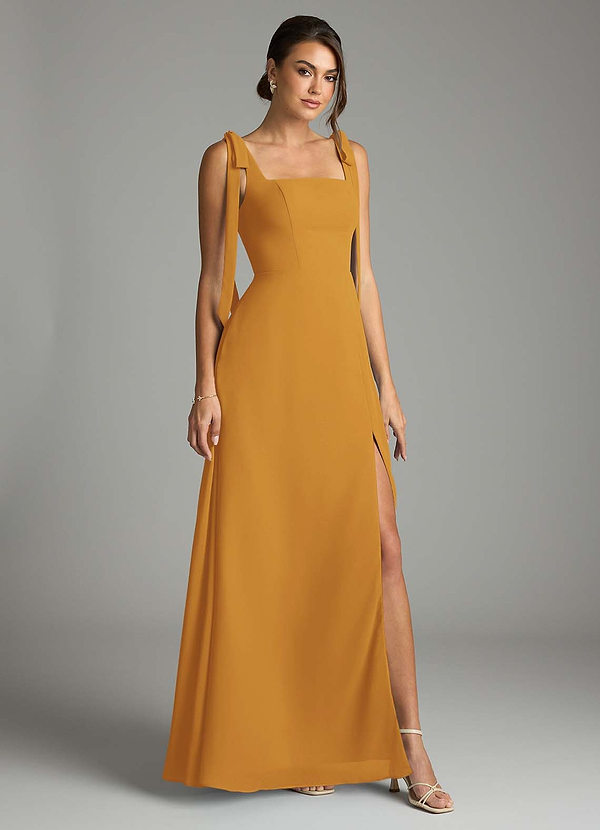 Azazie Debra Bridesmaid Dresses Butterscotch A-Line with Pockets Chiffon Convertible Dress image1