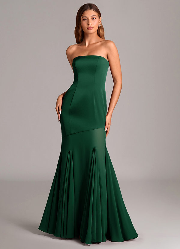 Azazie Uma Bridesmaid Dresses Dark Green Mermaid Strapless Chiffon Convertible Dress image1