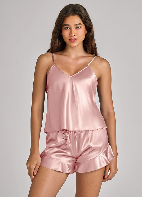 Conjunto de camisola de satén de color a juego front