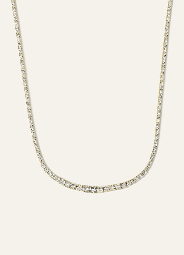 front 14K Gold Plated Zirconia Tennis Necklace