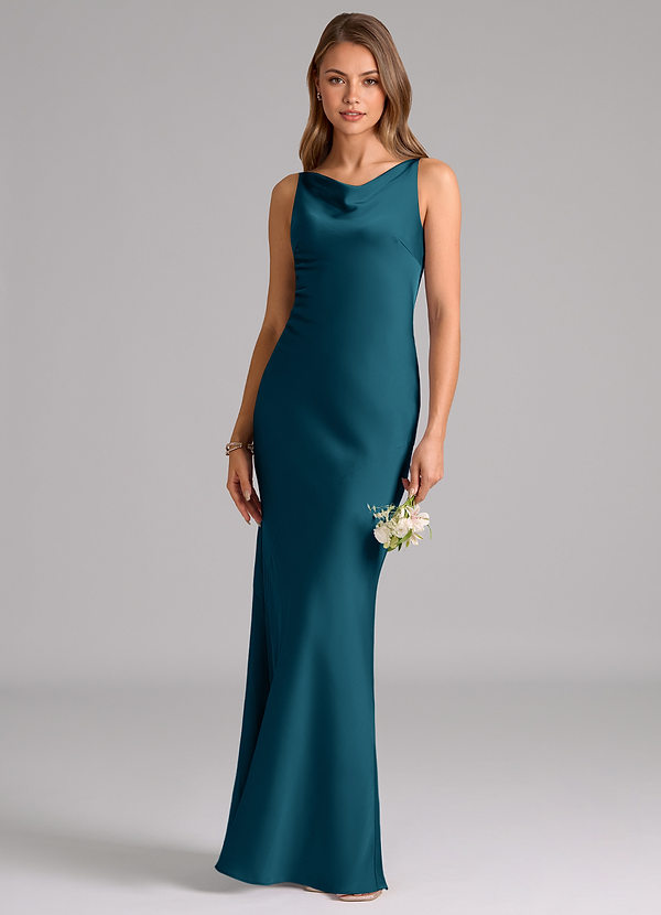 Azazie Allettie Bridesmaid Dresses Ink Blue Mermaid Stretch Satin Dress image1