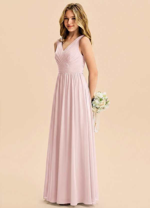 Azazie Kora Junior Abito A-Line in Chiffon Plissettato Rosa Rossore image1