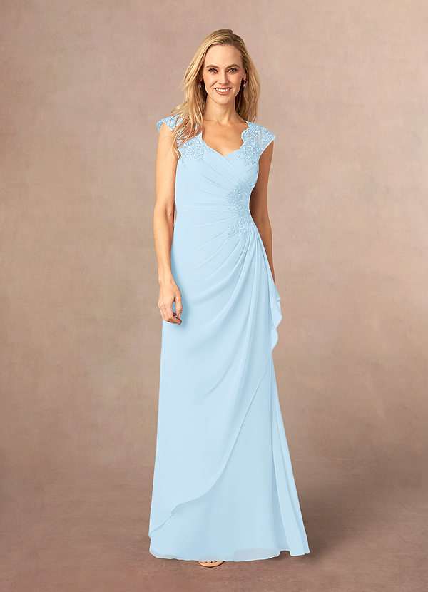 Azazie Gladys Vestidos de Madre de la Novia Vestido de Azul Cielo de Gasa de Corte En A con Encaje Reina Ana image1
