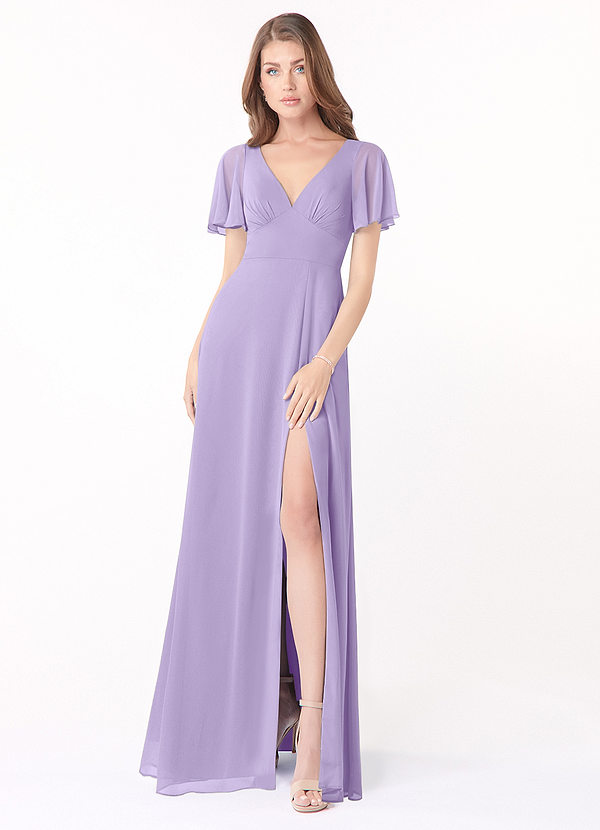 Azazie Kimber Bridesmaid Dresses Lilac A-Line Flounce Sleeve Chiffon Dress image1