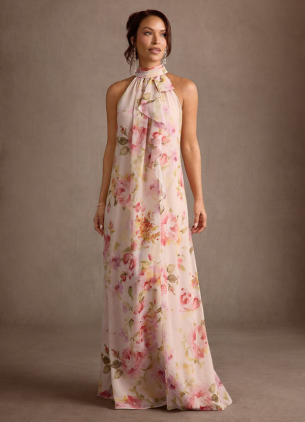 Azazie Camilla Mother of the Brides Dresses Pale Yellow Floral A-Line Pleated Chiffon Dress image1
