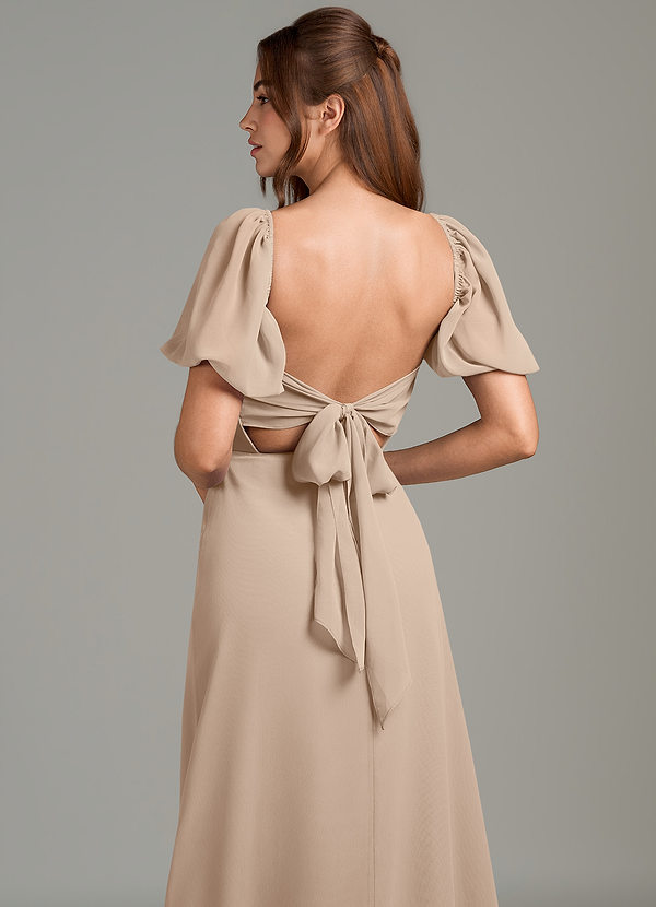 Azazie Phylicia Bridesmaid Dresses Taupe A-Line Bow Chiffon Dress image1