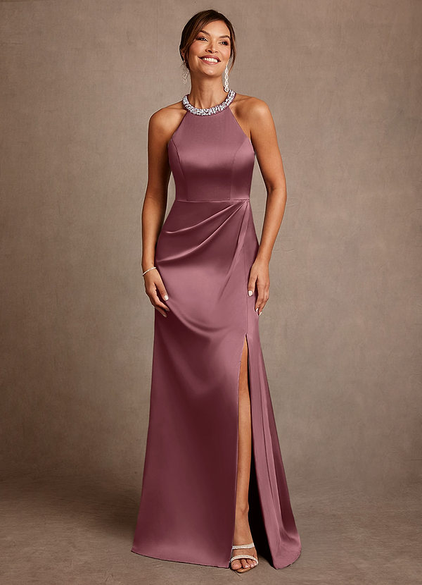 Azazie Lawrence Mother of the Brides Dresses Desert Rose A-Line Pleated Stretch Satin Dress image1