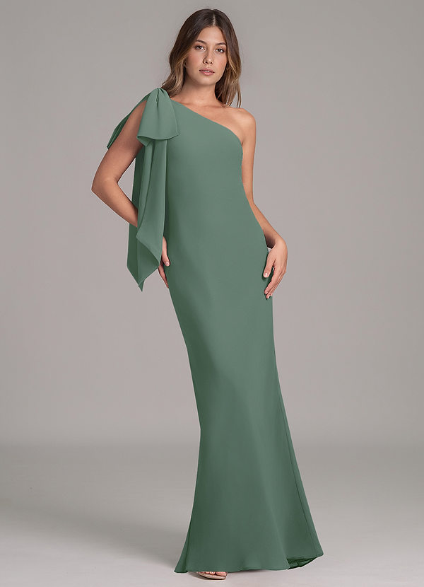 Azazie Capri Bridesmaid Dresses Eucalyptus A-Line One Shoulder Chiffon Dress image1
