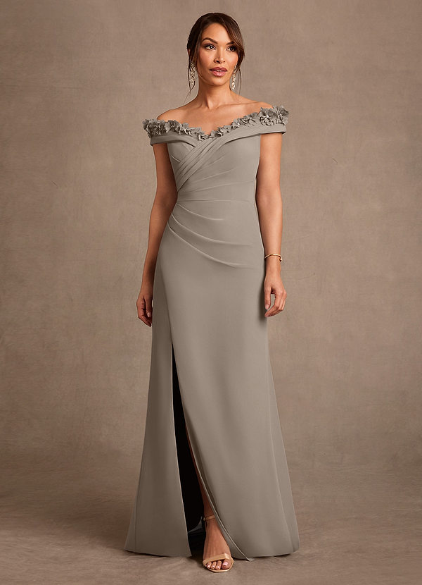Azazie Jettie Mother of the Brides Dresses Taupe Sheath Pleated Chiffon Dress image1