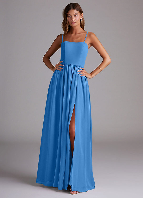 Azazie Calianna Bridesmaid Dresses Blue Jay A-Line Off the Shoulder Chiffon Convertible Dress image1