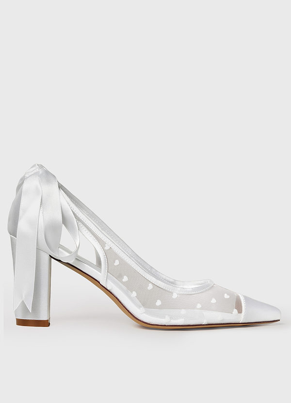 front Tulle Bow Slingback Block Heel Wedding Shoes