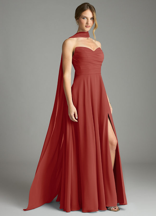 Azazie Ayla Abiti da Damigella Abito A-Line in Chiffon Scollo a Cuore Terracotta image1