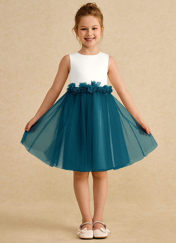 Azazie Louisa Flower Girl Dresses Ivory Ink Blue A-Line Sleeveless Tulle Dress image1