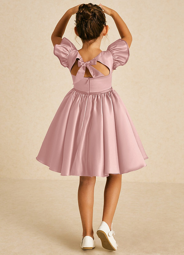 Azazie Sugar Plum Abiti da Ragazza di Fiori Abito A-Line in Raso Opaco Fiocco Oro Rosa image1