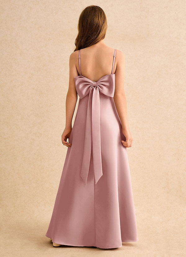 Azazie Joella Girls Formal 플라워 걸 드레스 A라인 주름진 매트 새틴 플로어 길이 드레스 image1