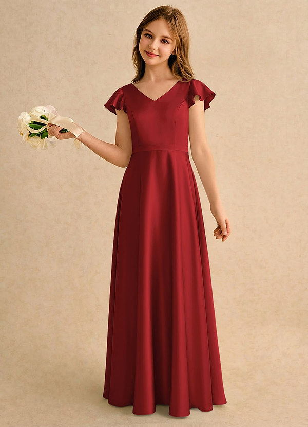 Azazie Nari Girls Formal Vestidos de Niña de Flores Vestido de Granada de Satén Elástico de Corte en A con Con mangas image1