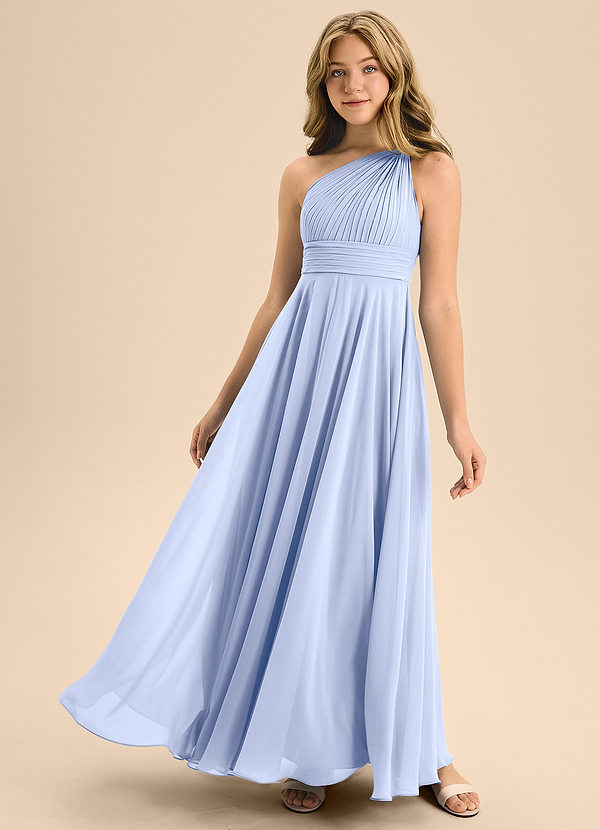 Azazie Charlize Junior Abito A-Line in Chiffon Plissettato Ghiaccio image1