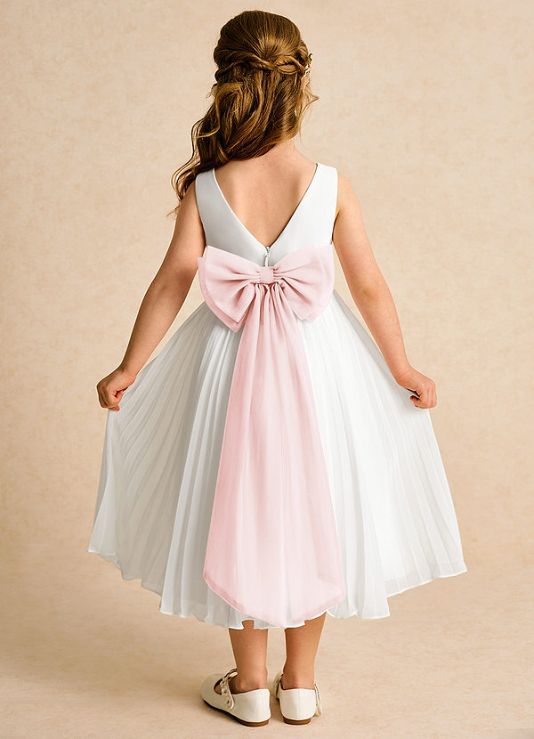 Azazie Margot Robes de Fillette d'Honneur Robe Trapèze en Mousseline de soie Plissée Ivoire Rose Rougissant image1