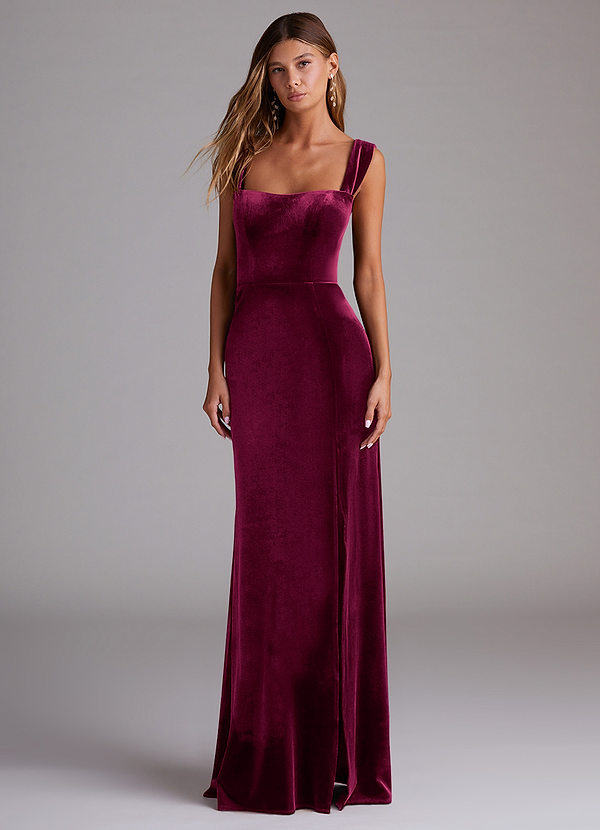 Azazie Junia Bridesmaid Dresses Cabernet Sheath Off the Shoulder Velvet Convertible Dress image1