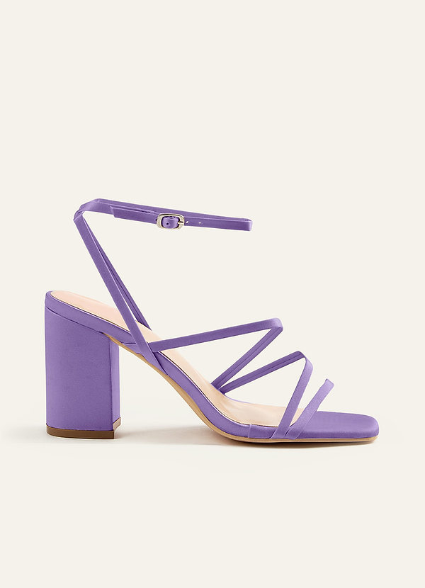 front Matching Color Matte Satin Ankle Strap Block Heel Sandals