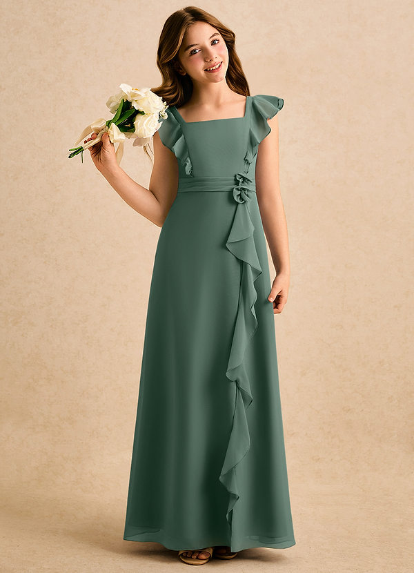 Azazie Soso Girls Formal Abiti da Ragazza di Fiori Abito A-Line in Chiffon Plissettato Eucalipto image1