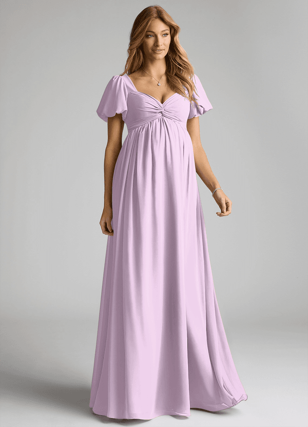 Azazie Madisynn Maternity Bridesmaid Dresses Bow Chiffon Floor-Length Dress image1